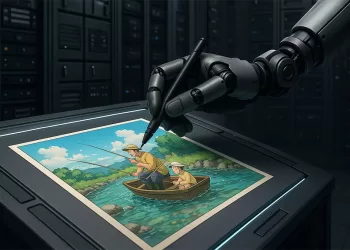 Una mano robotica crea un'illustrazione. 📷 ChatGPT