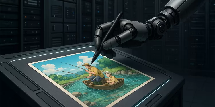 Una mano robotica crea un'illustrazione. ? ChatGPT