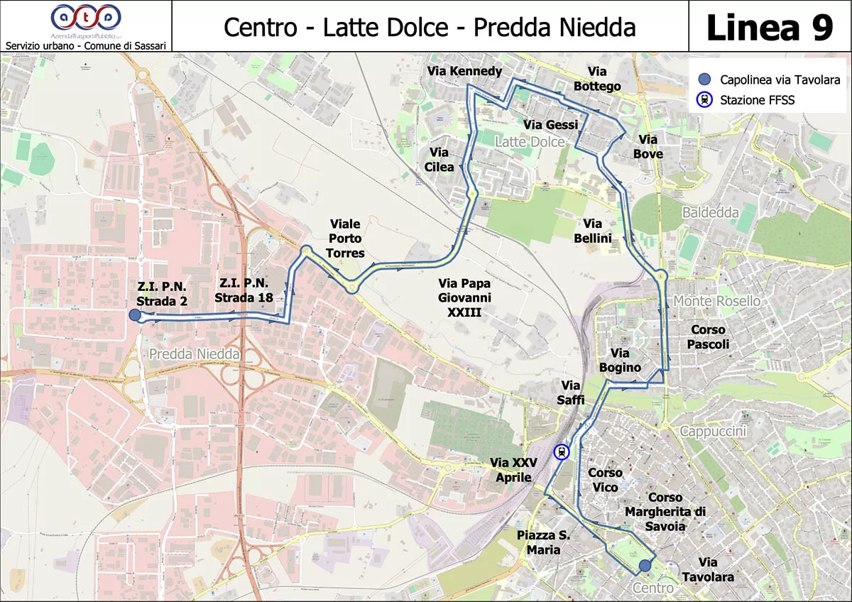Mappa Linea 9 ATP Sassari