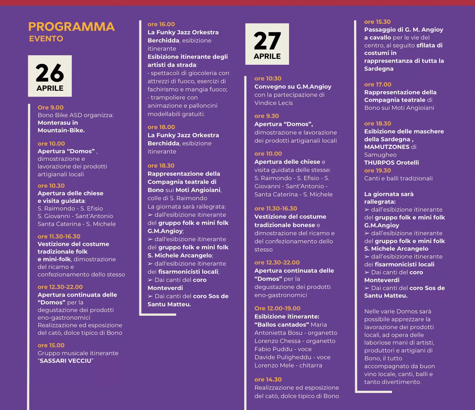 Sas Domos de Angioy - Programma 2025