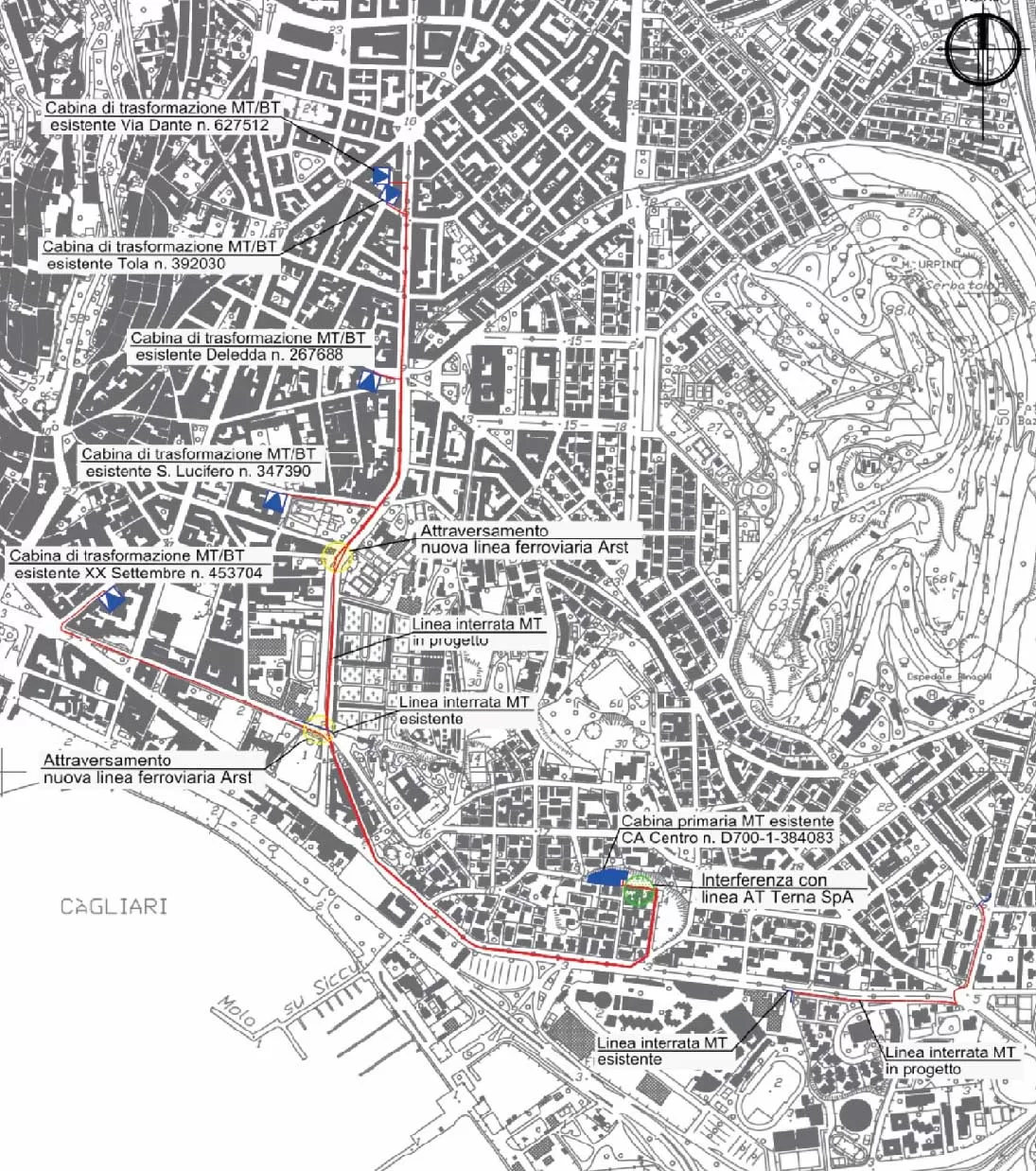 Tracciato lavori alla rete elettrica di Cagliari
