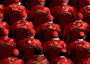 26 aprile 2025, cardinali seduti nel sagrato per partecipare ai funerali di Papa Francesco. 📷 Depositphotos