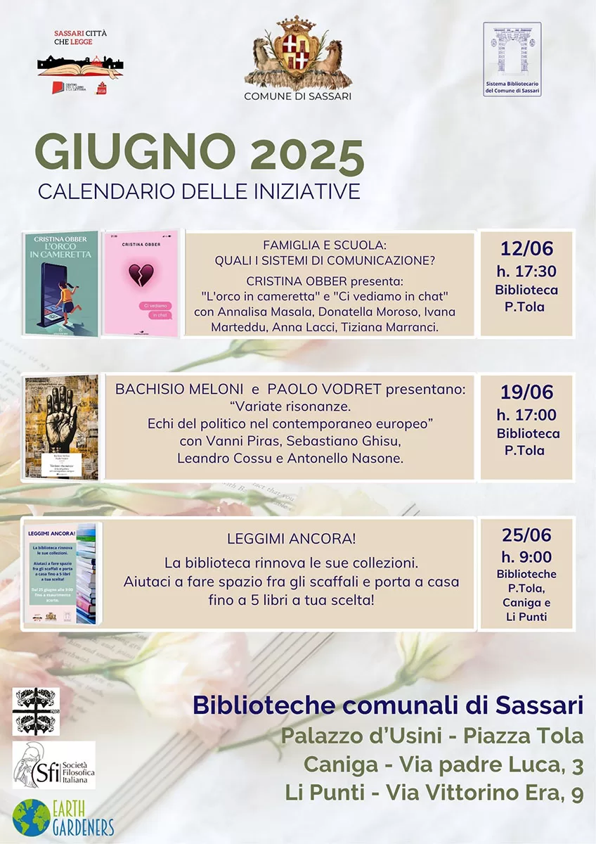 Sassari, calendario incontri biblioteca 0625