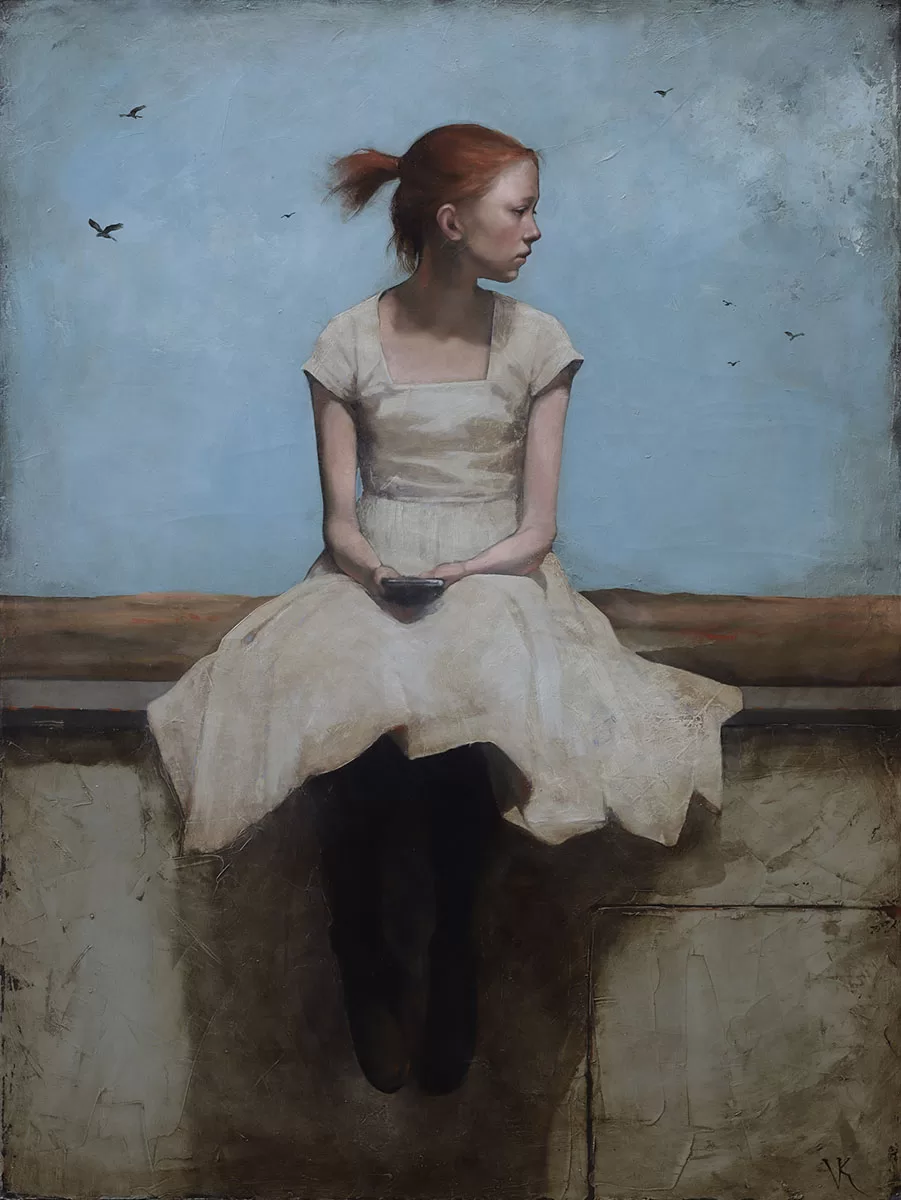 “The Edge of stillness” di Vanjia Kashavelska, olio su tela