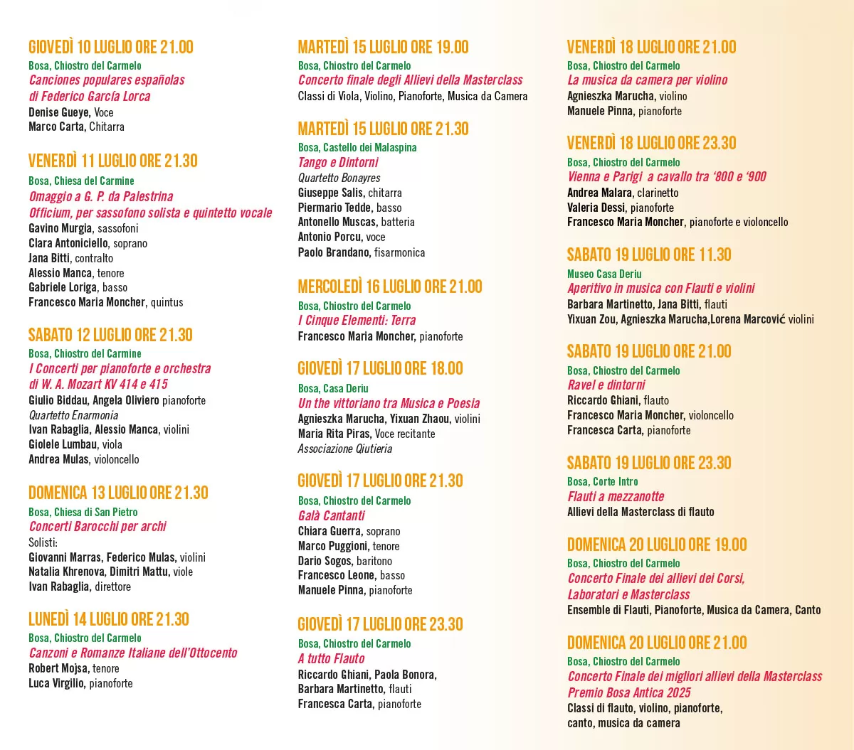 Festival Internazionale Bosa Antica - Programma 2025