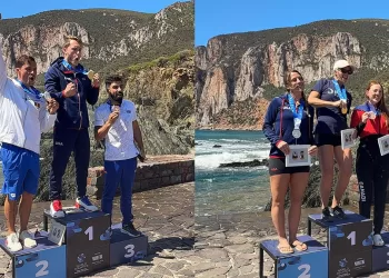 Il podio maschile e femminile della World Aquatics High Diving World Cup a Porto Flavia