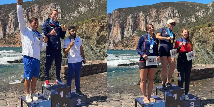 Il podio maschile e femminile della World Aquatics High Diving World Cup a Porto Flavia