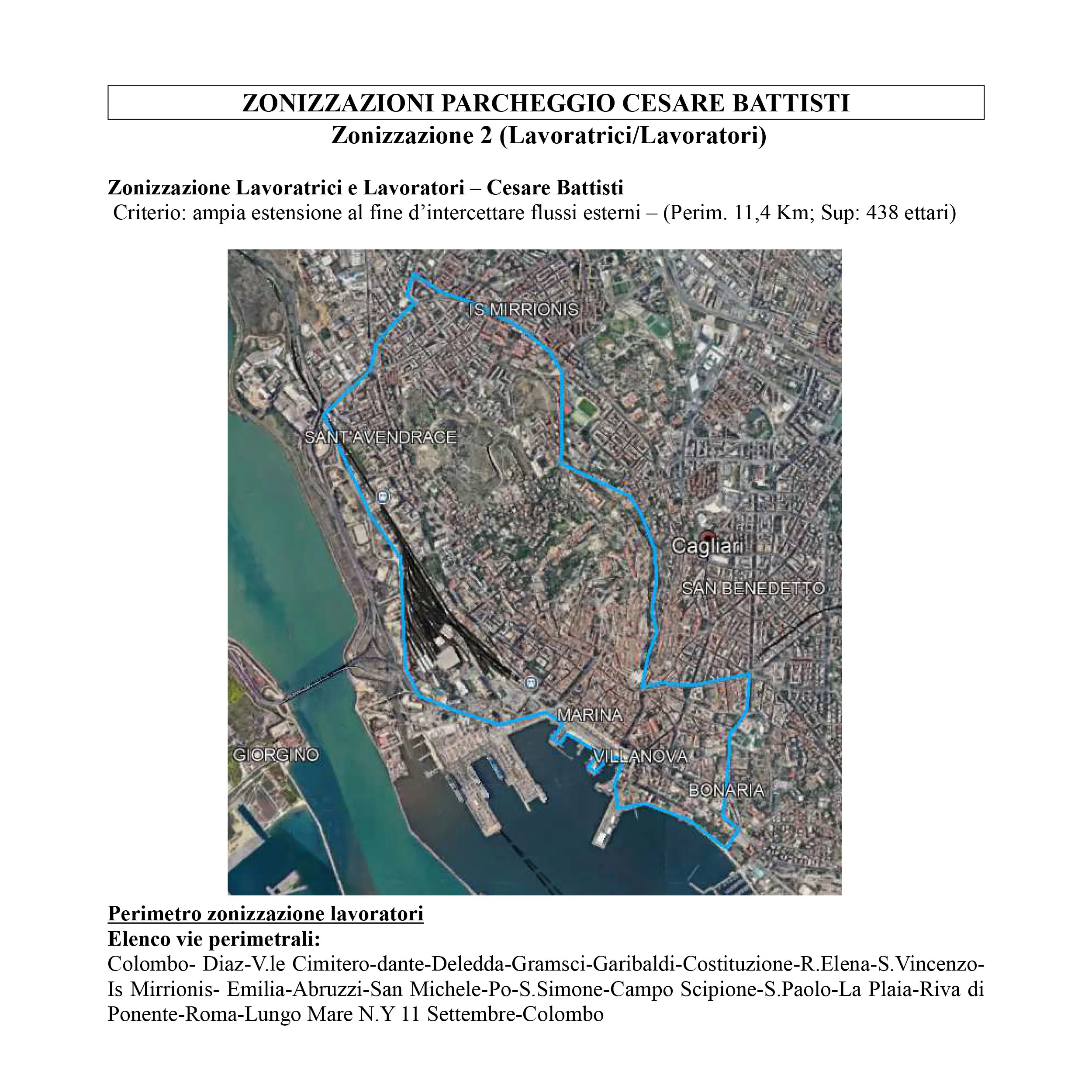 Zonizzazione parcheggio di via Cesare Battisti