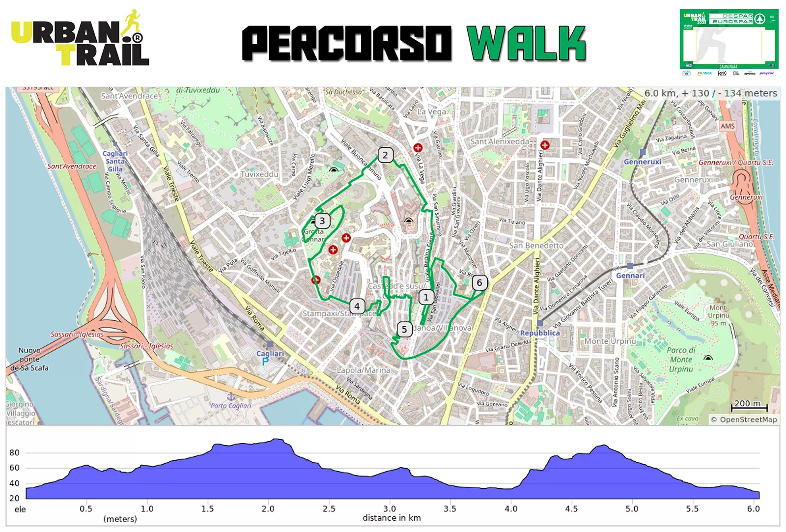 11° Cagliari Urban Trail Run - Il percorso Walk con partenza e arrivo in piazza Garibaldi