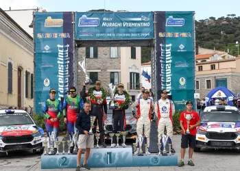 Il podio del 22° Rally dei Nuraghi e del Vermentino. Foto Aci Sport