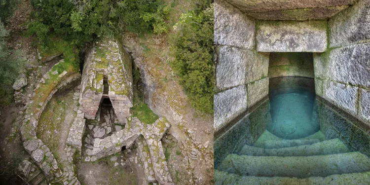 La fonte sacra Su Tempiesu di Orune. Foto Nurnet | Paolo Lobina (sx) e Nicola Castangia (dx)