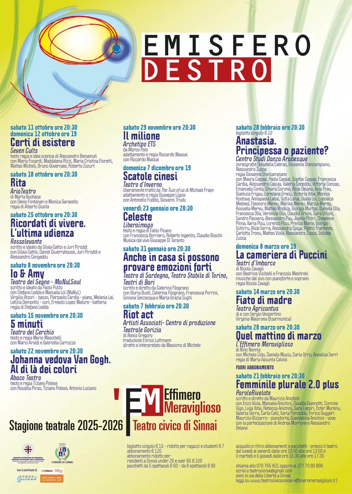 Effimero Meraviglioso - Programma Stagione Teatrale 2025-26 Emisfero Destro