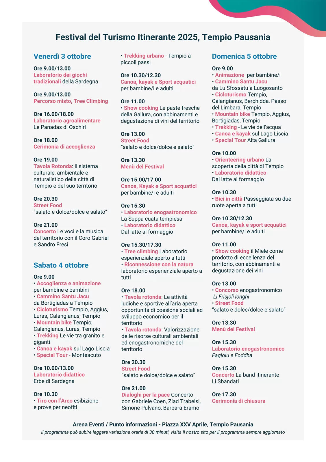 Festival del Turismo Itinerante Programma 2025