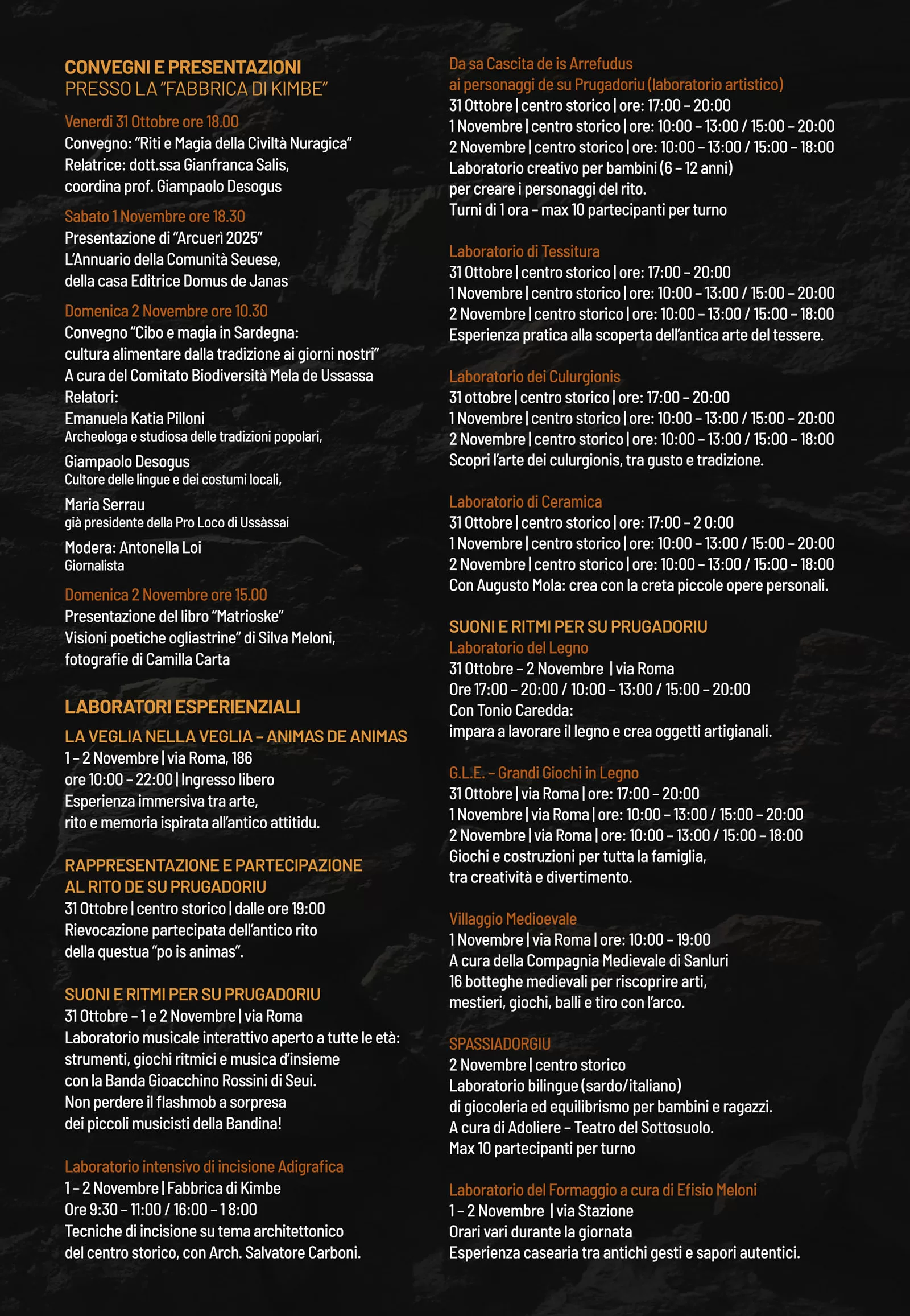 Su Prugadoriu a Seui - Programma 2025