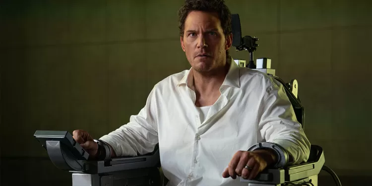 Chris Pratt in “Mercy - Sotto accusa”. Foto Justin Lubin © 2025 Amazon Content Services LLC. All Rights Reserved