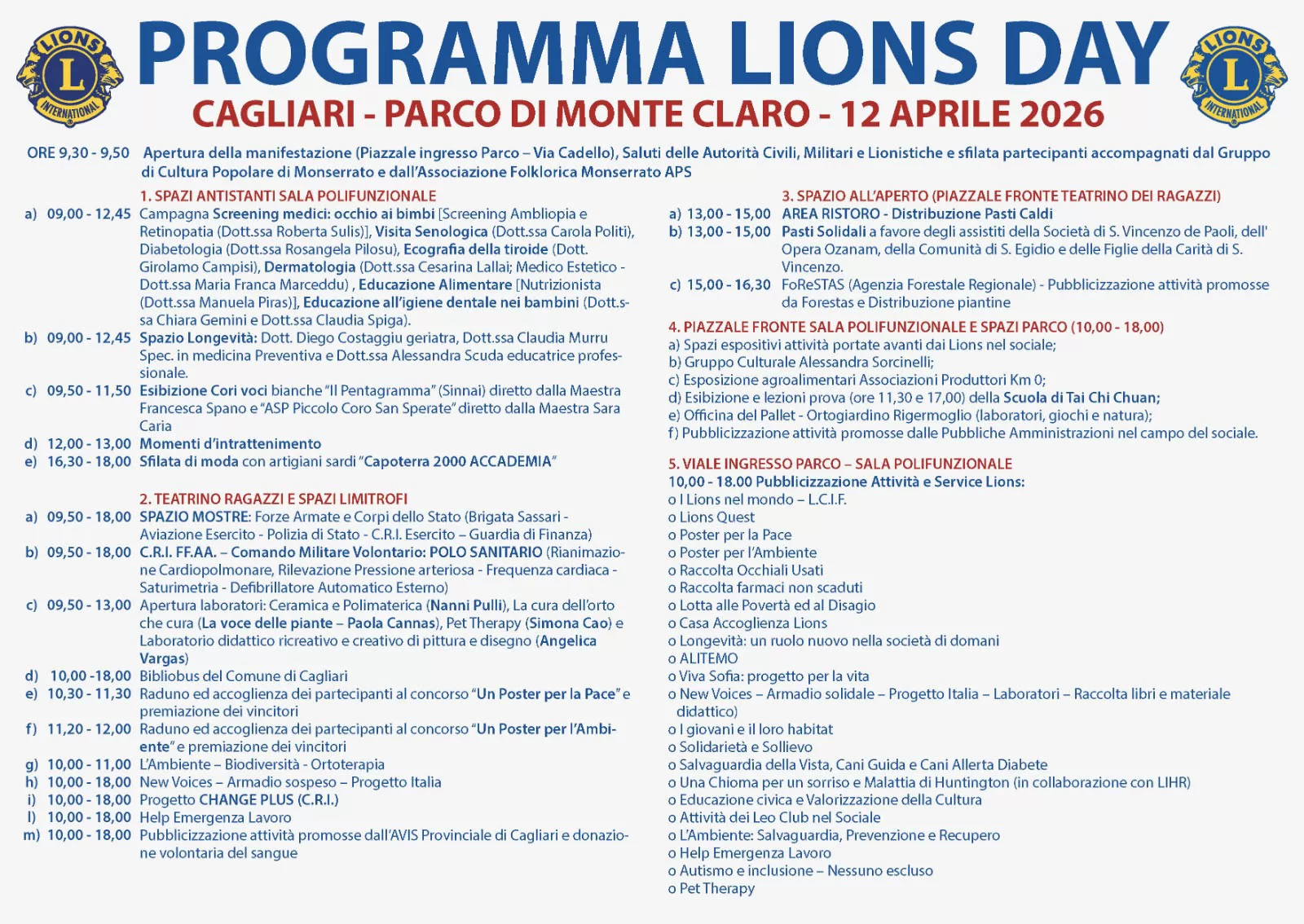 Lions Day Cagliari - Programma 2026