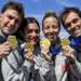 Da sx Filadelli, Berton, Taddeucci, Paltrinieri., vincono la staffetta mista 4x1500 alla Coppa del Mondo di nuoto in acque libere a Golfo Aranci. ©Andrea Masini DBM