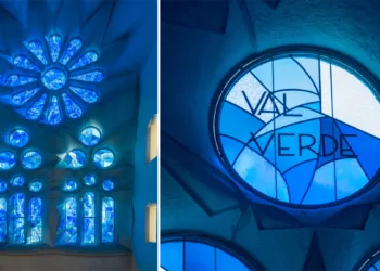 La vetrata della Sagrada Família dedicata al Santuario di Nostra Signora di Valverde