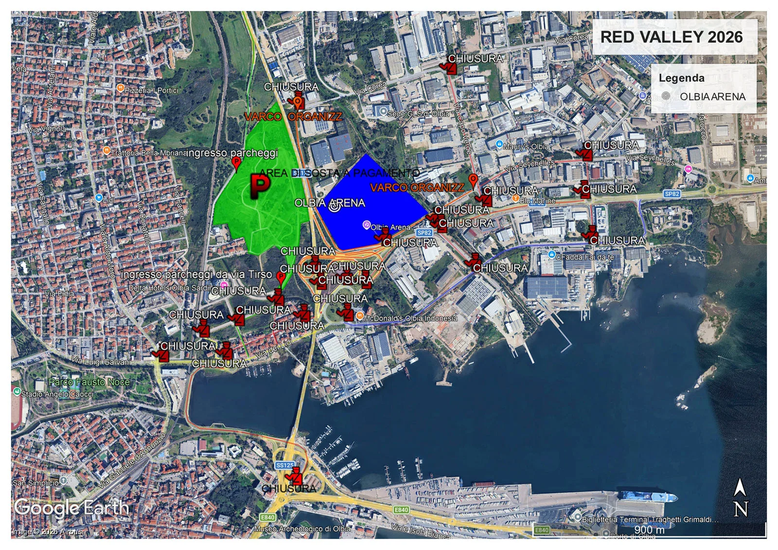 Mappa viabilità Olbia per il Red Valley 2026