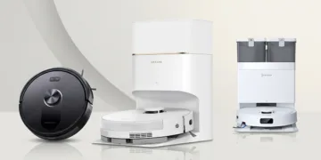 Collage con tre robot aspirapolvere 2026: Dreame D20 Pro Plus, Proscenic Q10 ed Ecovacs Deebot T30e Omni