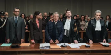 Jacopo Cullin, Geppi Cucciari, Fabrizio Ferracane e Michele Riondino in “Zustissia”. ©Palomar