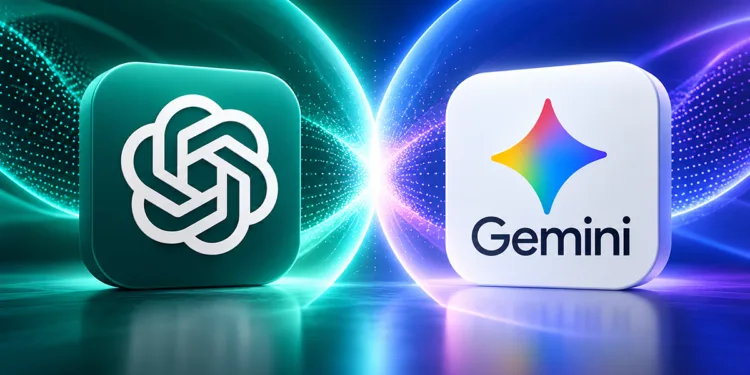 Loghi di ChatGPT e Google Gemini affiancati per un confronto tra i due assistenti di intelligenza artificiale